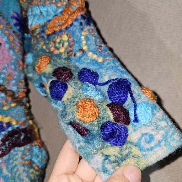 Anu Girls Unique Embroidered Jacket Size Large 100% Wool Colorful Wearable Art - Picture 7 of 16